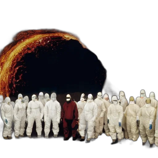 staff, jacket, mask, concept art, outer space, fire, fog, wide transparent PNG cut-out