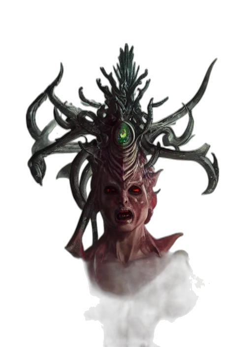creature, mask, crown, staff transparent PNG cut-out
