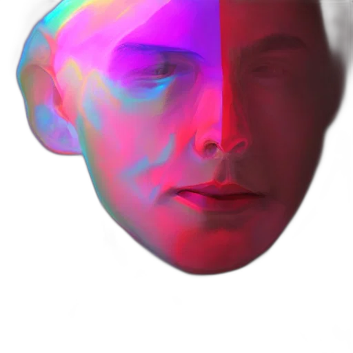 face, mask, robot, crown, vaporwave, 3d render, photorealistic, concept art transparent PNG cut-out