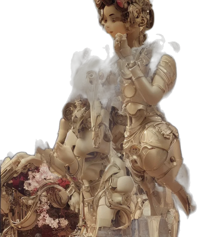 dress, crown, mask, robot, 3d render, concept art, photorealistic, fantasy art transparent PNG cut-out