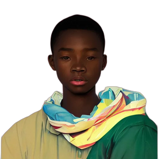 jacket, face, hat, mask, photorealistic, 3d render, vaporwave, concept art transparent PNG cut-out