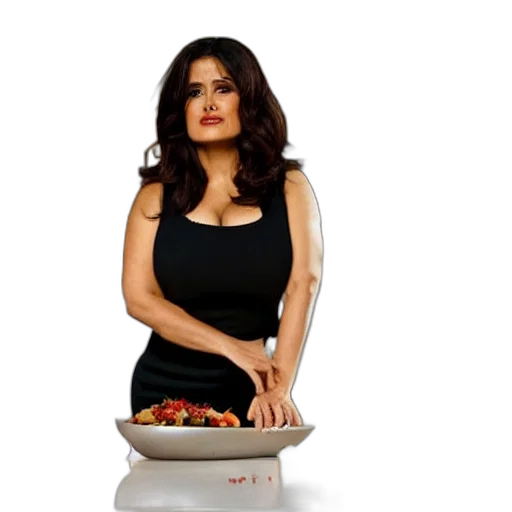 food, photorealistic, salma, hayek, posing, cooking, show, kitchen transparent PNG cut-out