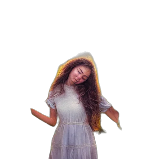 dress, hair, creature, staff, vaporwave, photorealistic, 3d render, concept art transparent PNG cut-out