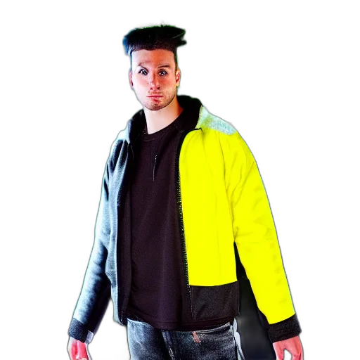 jacket, staff, hat, cyberpunk, 3d render, concept art, photorealistic, neon transparent PNG cut-out