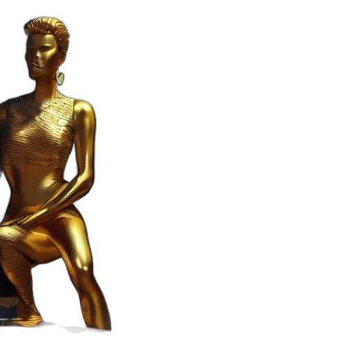 3d render, concept art, golden, portrait, hepburn, gold, statue, reflect transparent PNG cut-out