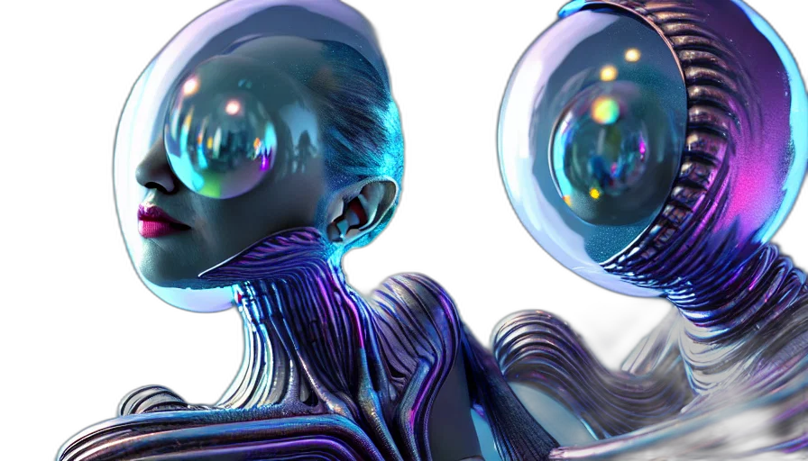 robot, mask, creature, 3d render, concept art, cyberpunk, vaporwave, outer space transparent PNG cut-out