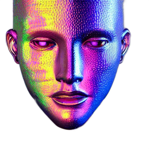 face, mask, robot, crown, vaporwave, 3d render, photorealistic, cyberpunk transparent PNG cut-out
