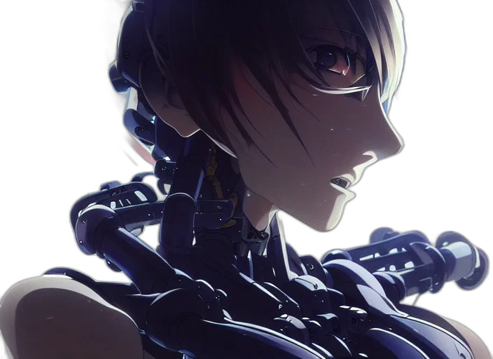 robot, weapon, face, mask, cyberpunk, concept art, anime, 3d render transparent PNG cut-out