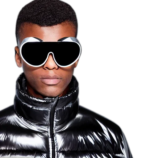 jacket, face, photo, black, man, silver, metallic, moncler transparent PNG cut-out