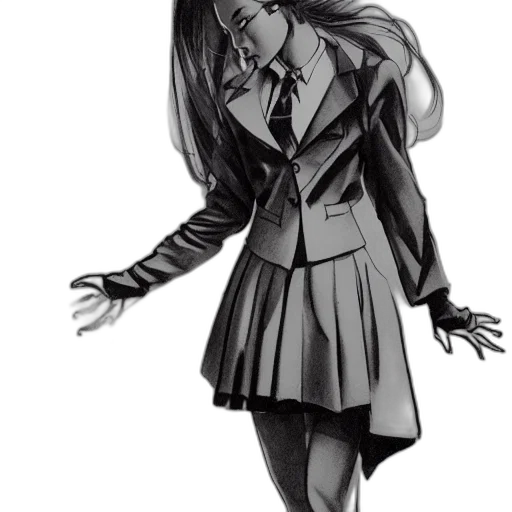 jacket, dress, staff, concept art, pencil sketch, comic book art, cartoon, monochrome transparent PNG cut-out