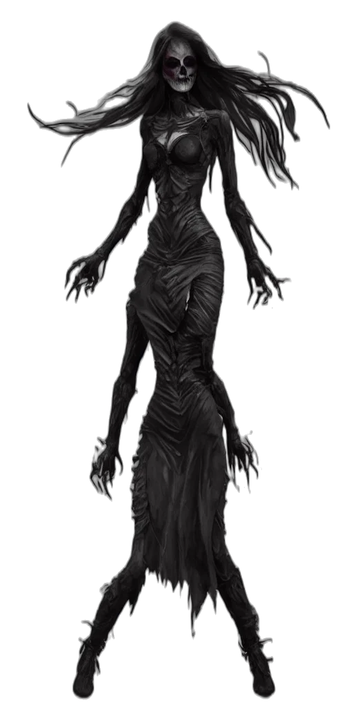 dress, creature, staff, mask transparent PNG cut-out