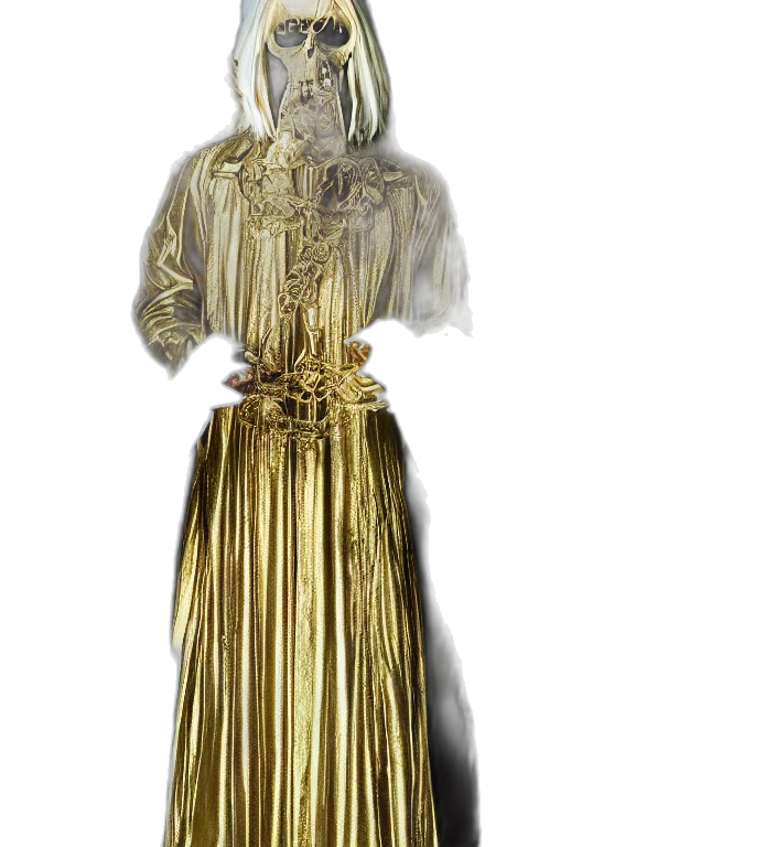 dress, jewelry, staff, 3d render, concept art, fantasy art, golden, full transparent PNG cut-out