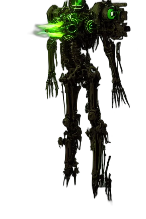 robot, staff, weapon, creature, concept art, 3d render, cyberpunk, pixel art transparent PNG cut-out