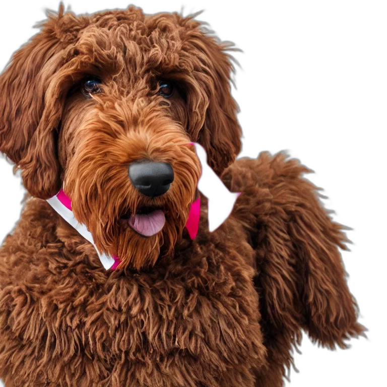 animal, staff, photorealistic, 3d render, labradoodle, wearing, ribbon, trending transparent PNG cut-out