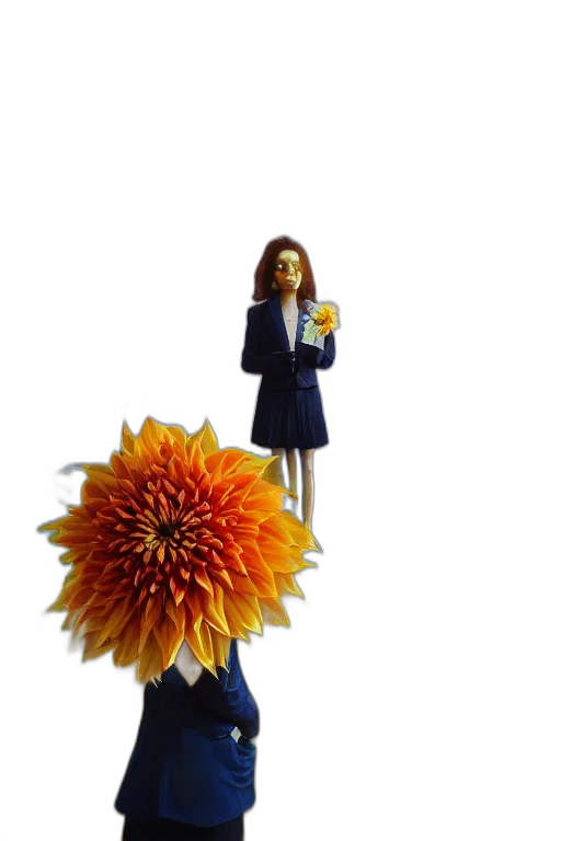 staff, flower, hair, jacket, 3d render, concept art, photorealistic, outer space transparent PNG cut-out