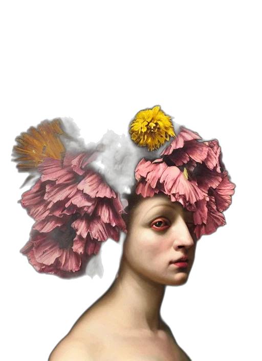 hat, crown, face, flower transparent PNG cut-out
