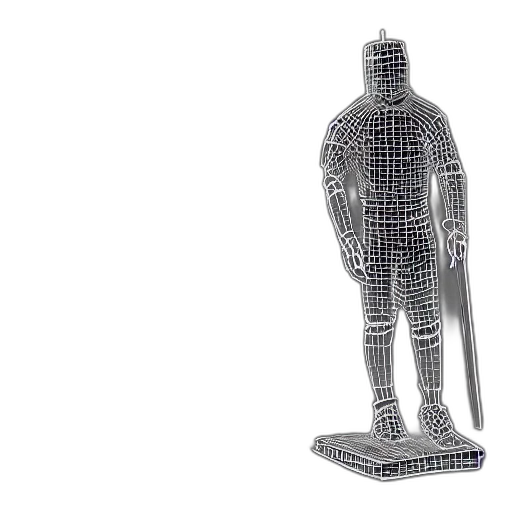 robot, 3d render, cyberpunk, knight, statue, chrome, reflect, wireframe transparent PNG cut-out