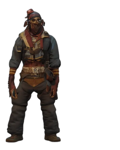 staff, jacket, weapon, mask, concept art, fantasy art, 3d render, cyberpunk transparent PNG cut-out