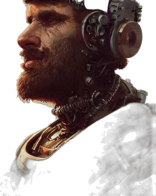 face, staff, crown, robot, concept art, photorealistic, cyberpunk, fantasy art transparent PNG cut-out