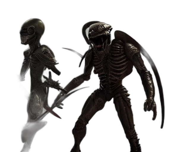 creature, robot, concept art, 3d render, fantasy art, outer space, sword, fight transparent PNG cut-out