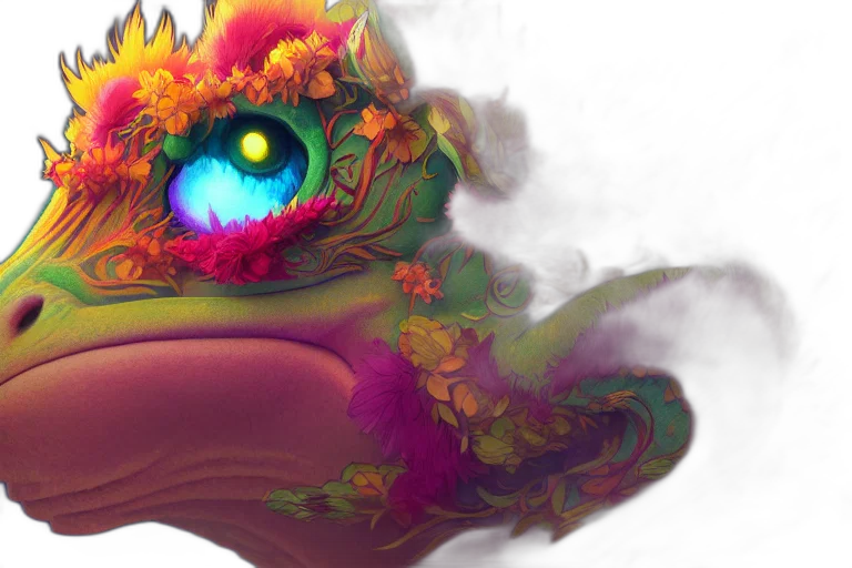 dragon, crown, mask, flower, concept art, fantasy art, photorealistic, 3d render transparent PNG cut-out