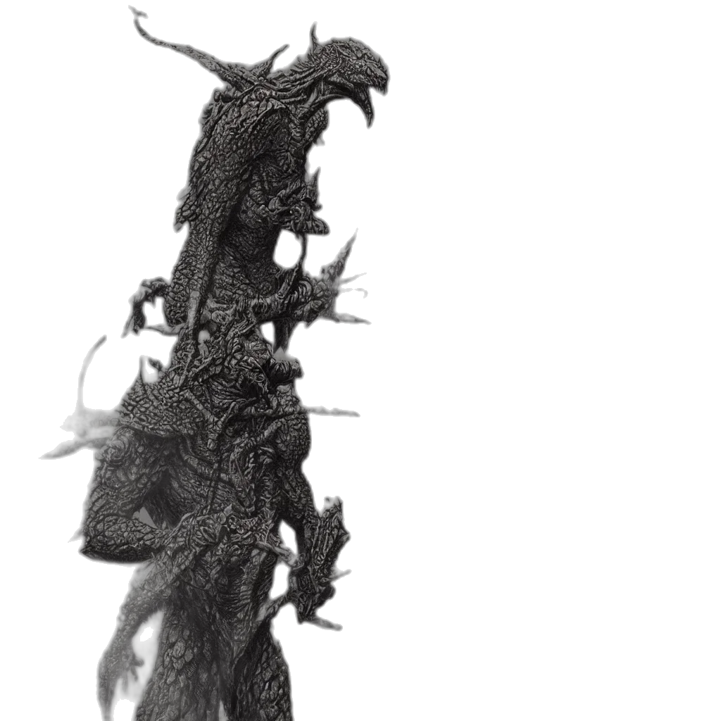 dragon, creature, staff, hair, concept art, 3d render, fantasy art, photorealistic transparent PNG cut-out
