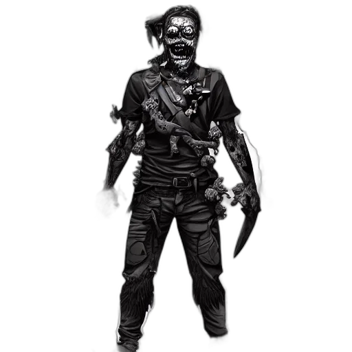mask, staff, weapon, jacket, concept art, comic book art, cyberpunk, 3d render transparent PNG cut-out