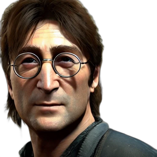 face, photorealistic, 3d render, concept art, comic book art, screenshot, john, lennon transparent PNG cut-out