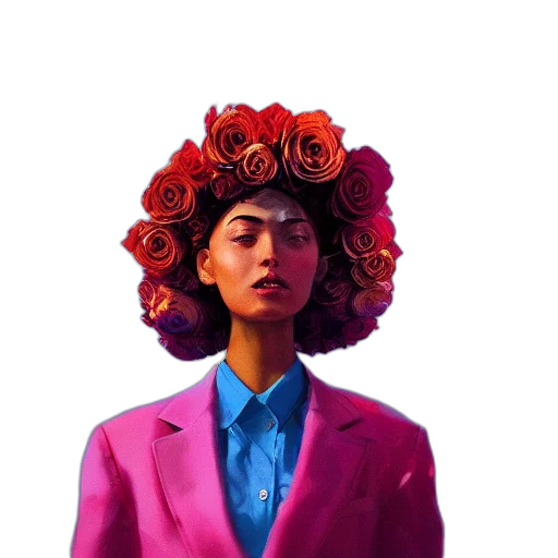 jacket, flower, face, crown, vaporwave, photorealistic, oil painting, watercolor transparent PNG cut-out