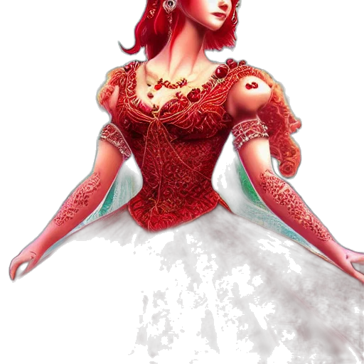 dress, crown, 3d render, concept art, fantasy art, photorealistic, red, princess transparent PNG cut-out