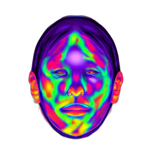 face, mask, creature, vaporwave, photorealistic, cartoon, 3d render, neon lights transparent PNG cut-out