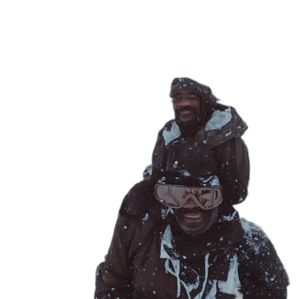 jacket, staff, hat, face, snow, fog, fire, photo transparent PNG cut-out