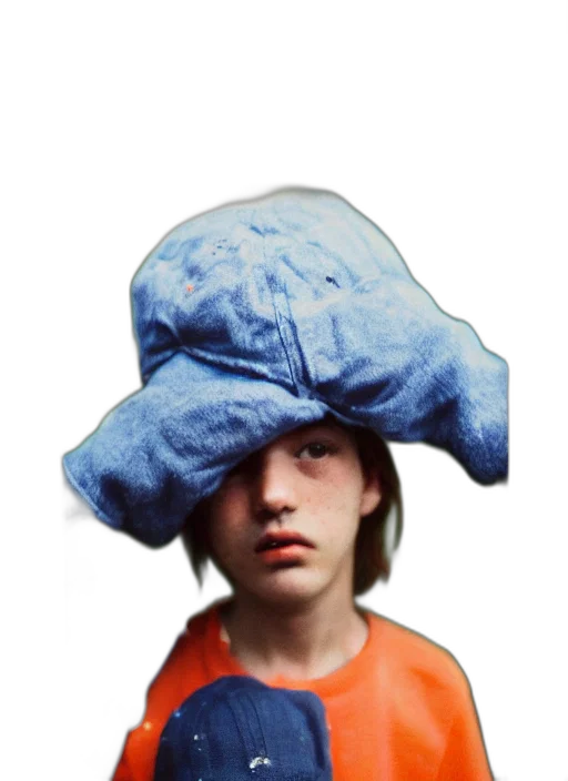 hat, mask, face, umbrella, photorealistic, 3d render, concept art, vaporwave transparent PNG cut-out