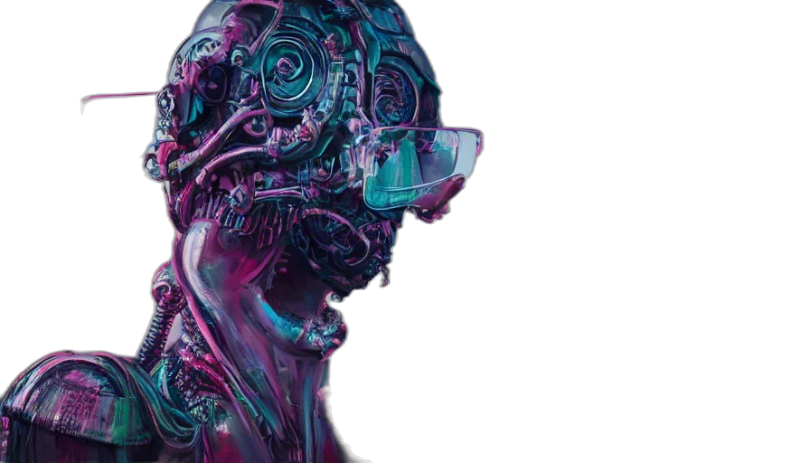 robot, mask, face, creature, cyberpunk, vaporwave, concept art, 3d render transparent PNG cut-out