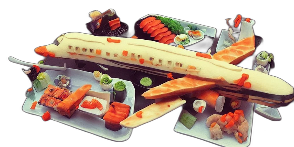 food, concept art, 3d render, photorealistic, airplane, made, sushi, artstation transparent PNG cut-out
