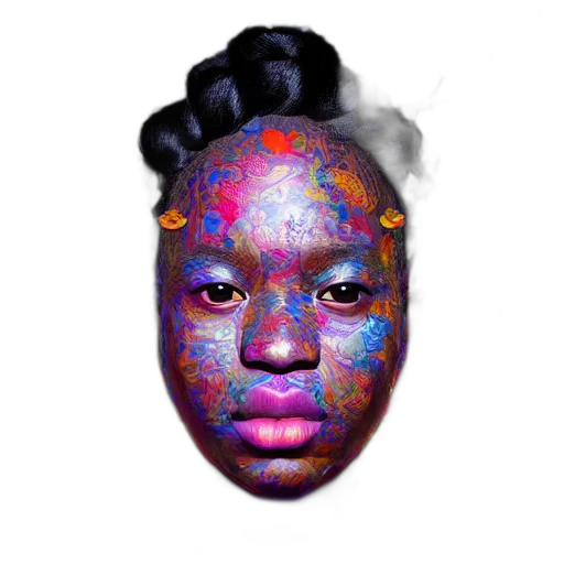 face, mask, crown, creature, photorealistic, cartoon, vaporwave, watercolor transparent PNG cut-out