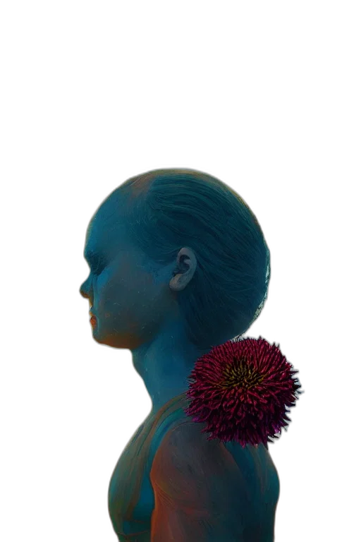 flower, hair, mask, crown, photorealistic, 3d render, concept art, fantasy art transparent PNG cut-out