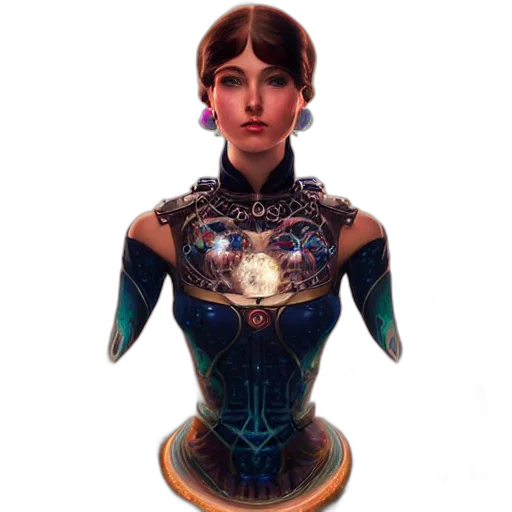 robot, dress, jewelry, crown, concept art, fantasy art, 3d render, pixel art transparent PNG cut-out