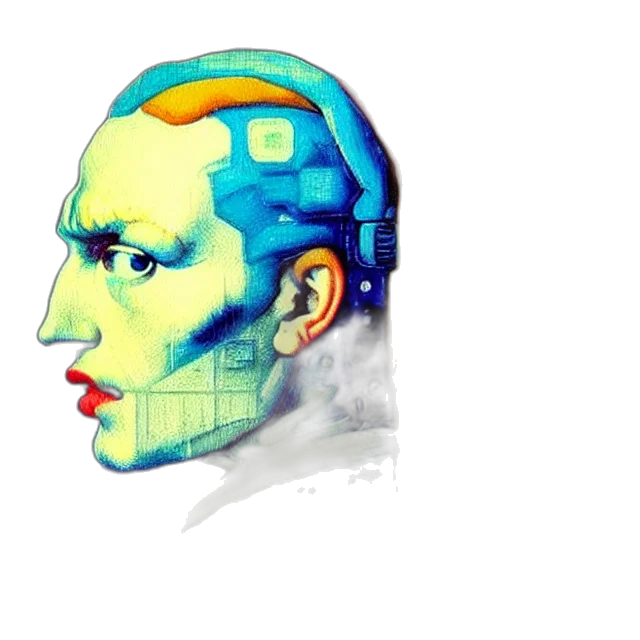 robot, face, mask, cyberpunk, concept art, watercolor, vaporwave, beautiful transparent PNG cut-out