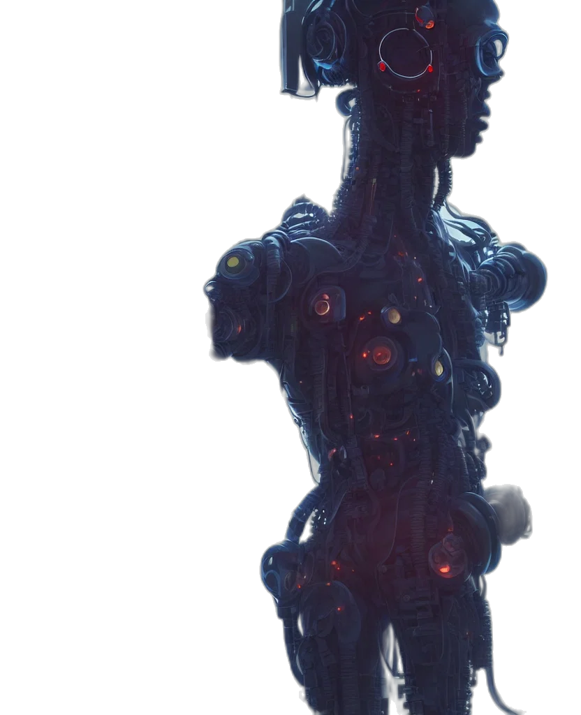 robot, creature, staff, dragon, concept art, 3d render, cyberpunk, fantasy art transparent PNG cut-out
