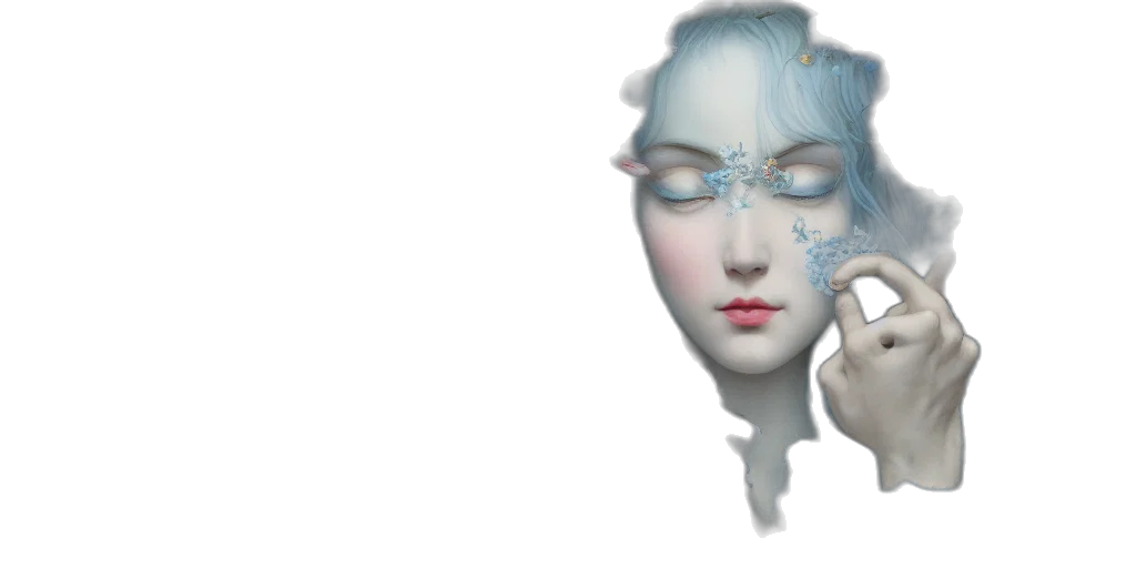 face, mask, robot, crown, 3d render, photorealistic, concept art, vaporwave transparent PNG cut-out