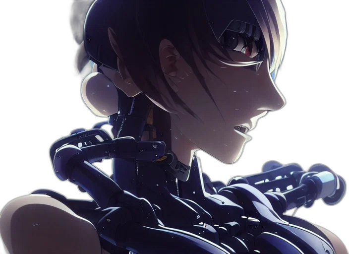 robot, crown, face, jewelry, cyberpunk, concept art, anime, photorealistic transparent PNG cut-out