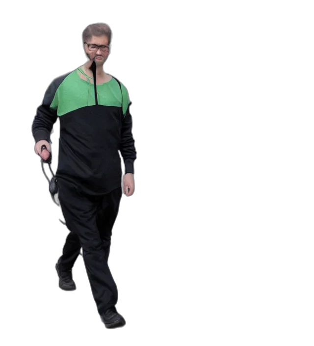 jacket, creature, staff, robot, concept art, 3d render, outer space, green transparent PNG cut-out