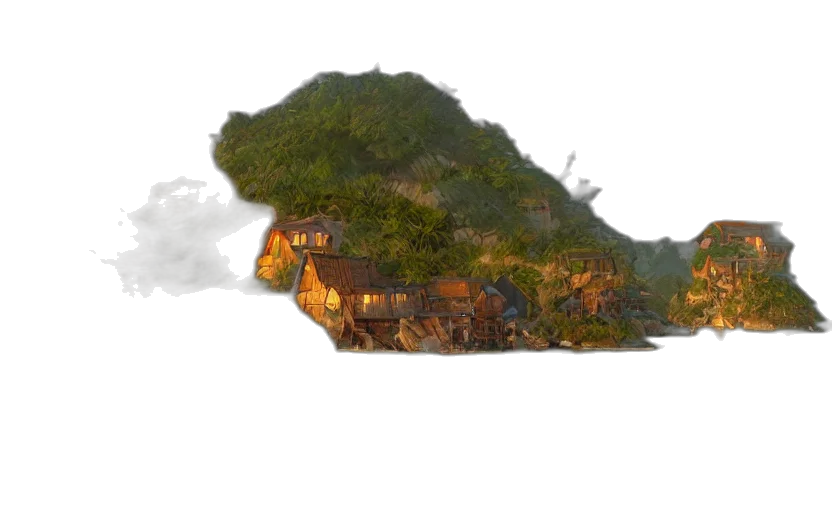 dragon, tree, building, hair transparent PNG cut-out