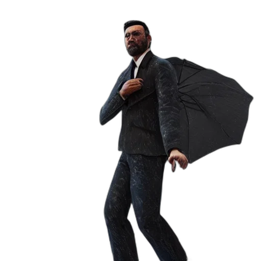 umbrella, jacket, staff, concept art, 3d render, photorealistic, fantasy art, rain transparent PNG cut-out