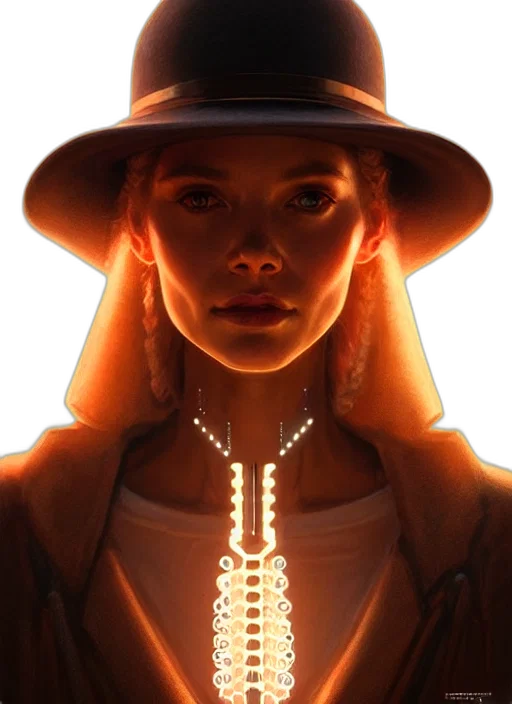 hat, jewelry, face, jacket, concept art, photorealistic, cyberpunk, comic book art transparent PNG cut-out