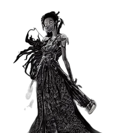 dress, creature, staff, concept art, fantasy art, comic book art, pencil sketch, dark transparent PNG cut-out
