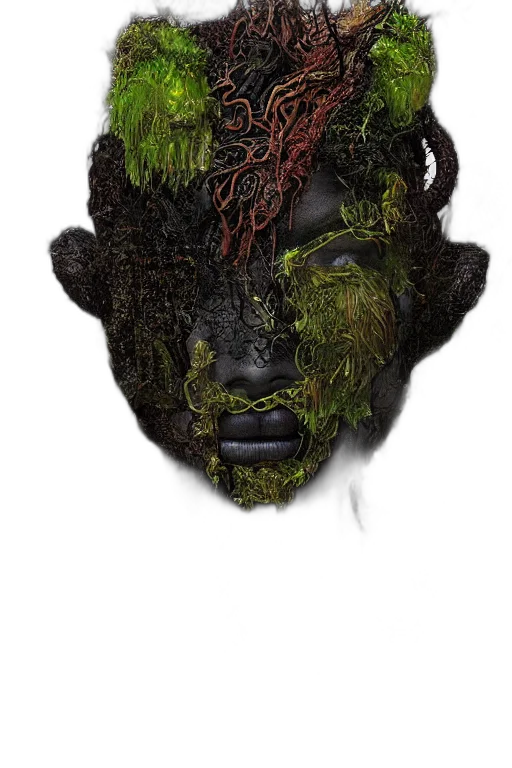mask, face, hair, creature, concept art, fantasy art, photorealistic, 3d render transparent PNG cut-out