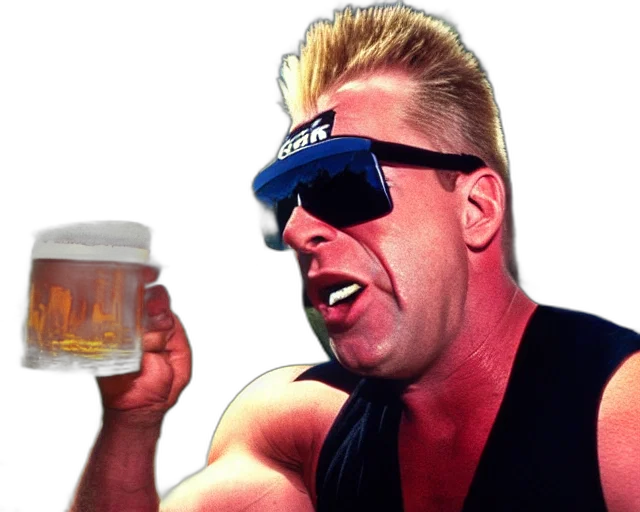 vaporwave, duke, nukem, wearing, tank, top, reflective, sunglasses transparent PNG cut-out