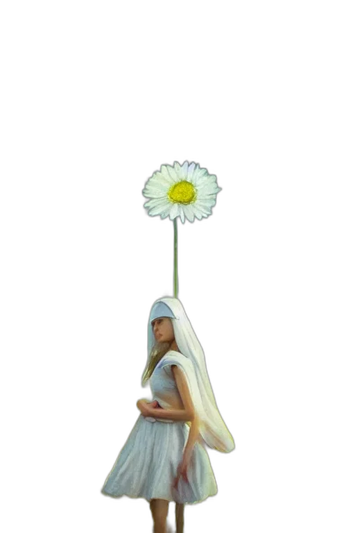 flower, dress, staff, umbrella, 3d render, concept art, fantasy art, pixel art transparent PNG cut-out